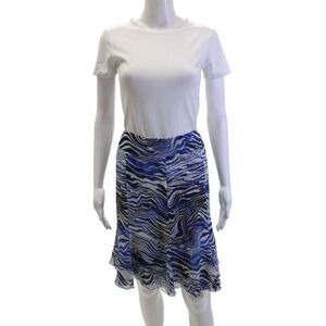 Leggiadro Womens Silk Lightweight Double Layered Lettuce Hem Skirt Blue Size 12